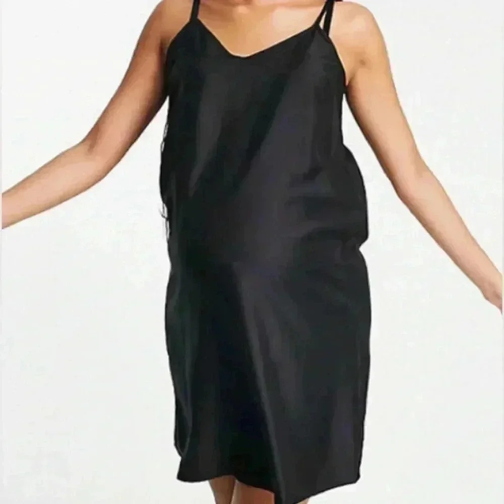 ASOS Design Maternity V-Neck Mini Slip Dress Black‎ Size 12 Sleeveless